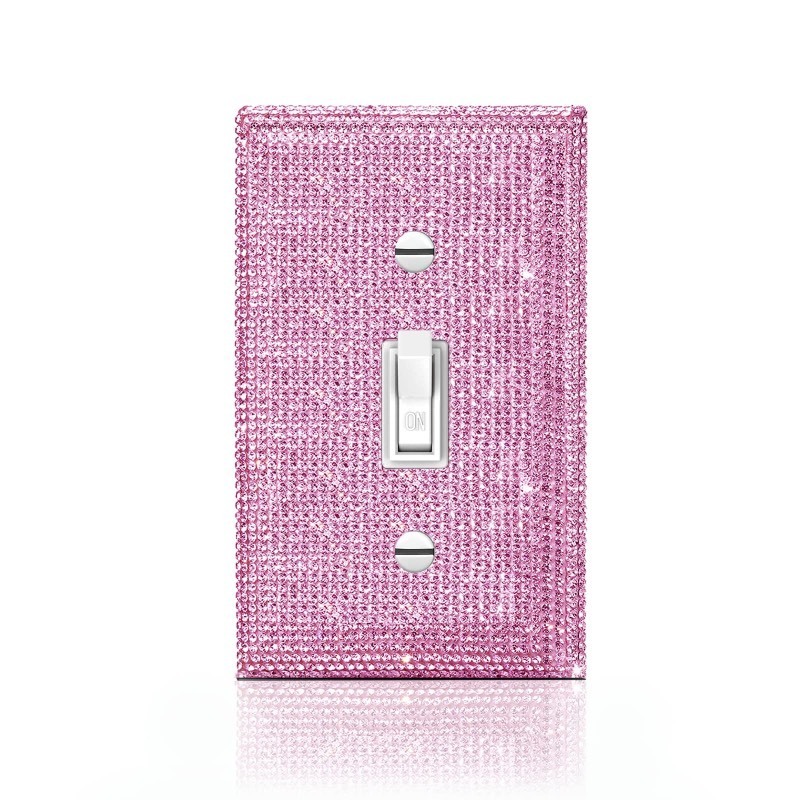 lot 6563309 image: Gaocai Silver Shiny Pink Rhinestones Light Switch Cover Plate Decorative Wall Plate Rhinestones Single Light Switch Cover