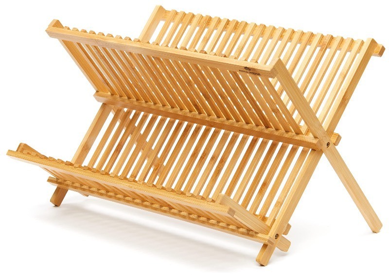 lot 6563328 image: RoyalHouse Premium Natural Bamboo Dish Rack, Collapsible Dish Drainer, Foldable and Compact Dish Drying Rack for Kitchen Counter