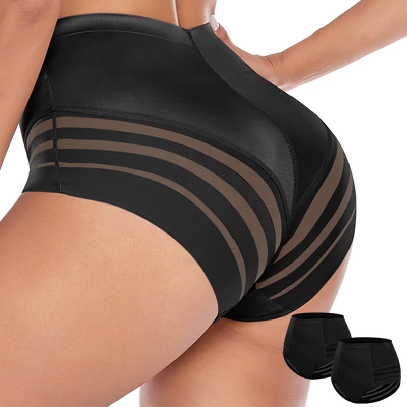 lot 6563378 image: WOWENY 2 Pack Tummy Control Underwear for Women High Waisted Shapewear Mesh Seamless Brief Butt Lifter Panties(Black,Small)
