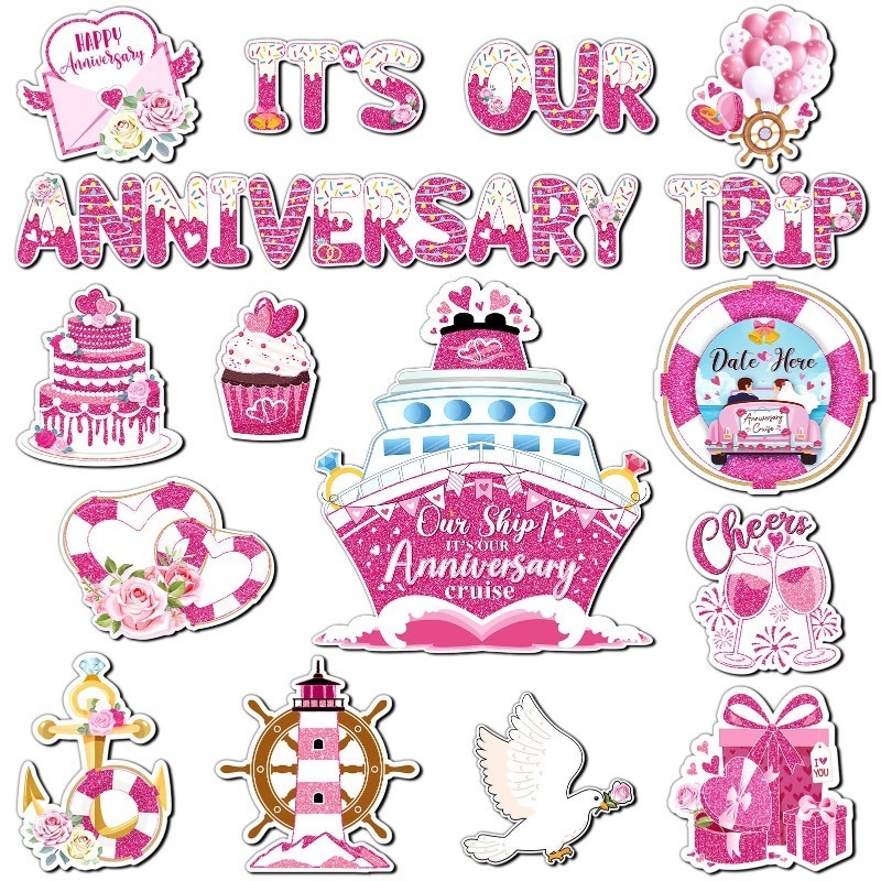 lot 6563454 image: XLSXEXCL 16 Pcs Anniversary Cruise Door Magnets Decorations, Pink Anniversary Party Magnetic Cruise Accessories for Anniversary Birthday Carnival Party Supplies Favors