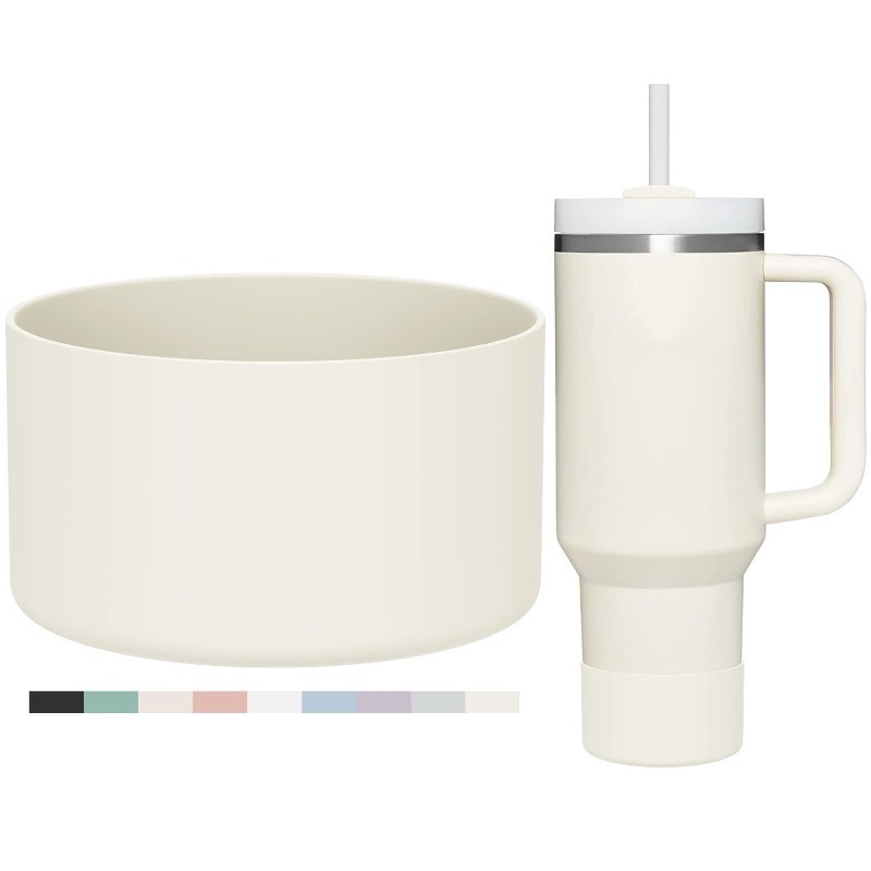 lot 6563475 image: Affute Protective Silicone Boot for Stanley Quencher H2.0 40 30 20 oz & IceFlow Flip 30 20 oz, BPA Free Anti-Noise Anti-Scratch, Stanley Cup Protector Sleeve Cover Boot (Cream)