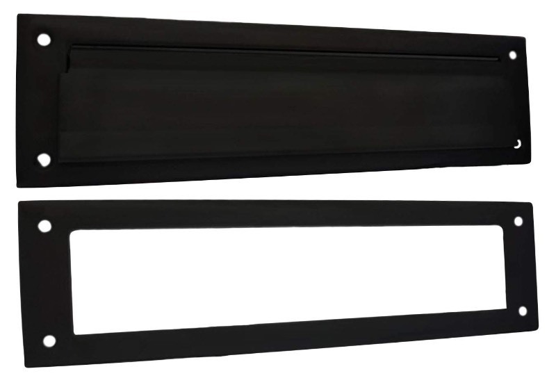 lot 6563580 image: QCAA Solid Brass Mail Slot, with Solid Brass Interior Frame, 13 x 3.625, Matte Black, 1 Pack, Made in Taiwan