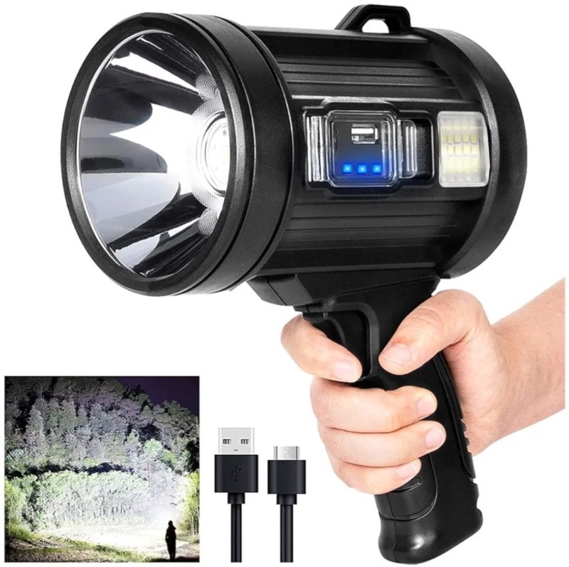 lot 6554559 image: MIXILIN Rechargeable Spotlight, 1000,000 Lumens Handheld Hunting Flashlight Led Spot Light with Cob Light and Solar Panels, Lightweight and Super Bright Spotlight for Hunting Boating Camping