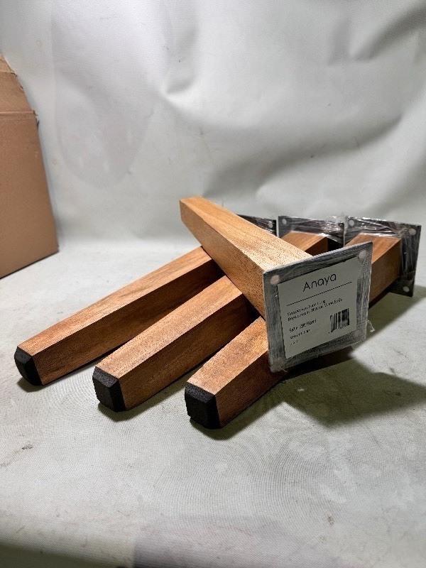lot 251 image: New 4pc Set of Premium 14.5 Anaya Handwoven Bench Legs Natural Wood Stain w 4 Mounting Brackets ZRLEG95
