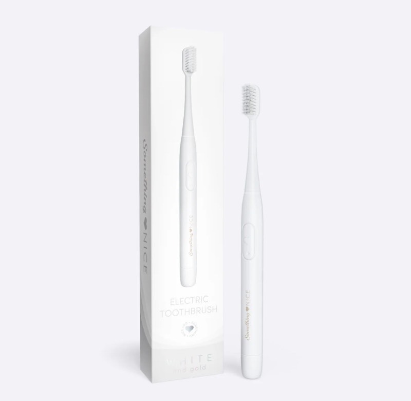 lot 144 image: 2 New Something Nice Modern Electric Toothbrush w Travel Case and Extra Brush, White