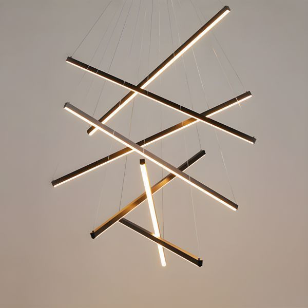 lot 115 image: New ZHLLMQ Modern Black Dimmable LED Chandelier for Dining Room Adjustable Height Linear Pendant Light Long Strip Stylish Light Fixtures for Kitchen Living Room Bedroom Restaurant Office (7 Lights)