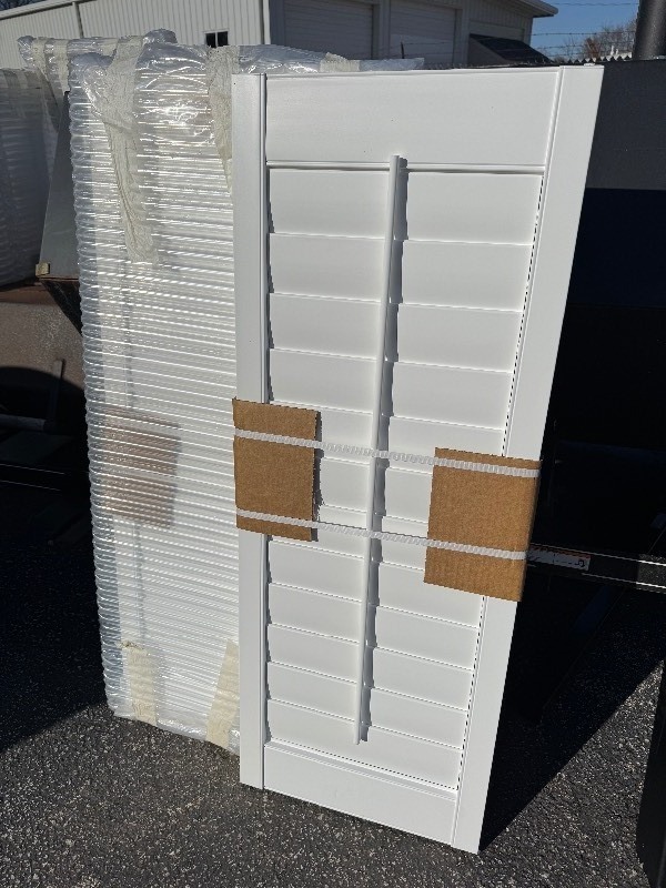 lot 63 image: New Levolor Window Plantation Styled Louvers 44.375x16 2pc Set, White