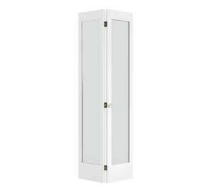 lot 7 image: New Eightdoors Brand 24 in. x 80 in. x 1-38 in. Frosted Glass 1-Lite Shaker Primed Solid Core Wood White Bi-Fold Door, White