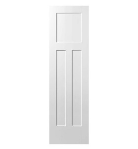 lot 26 image: New Masonite 24 in. x 80 in. Winslow Primed 3-Panel White Solid Core Composite Interior Door Slab w Frame & Hinges, Satin Nickel