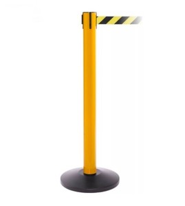 lot 29 image: Queue Solutions Heavy Duty B769405 Yellow Post Safety Barrier 16 ft. - Yellow & Black Diagonal Stripe Belt