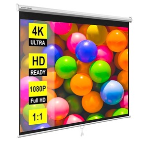 lot 8 image: New VIVOHOME Projector Screen Pull Down, 11 120 Inch Retractable Projection Screen, HD 4K Manual Pull Movie Screen for Home Theater, Cinema, Office (84x84 Inch White)