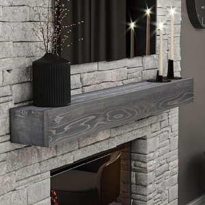 lot 20 image: BoscoMondo Fireplace Mantel, Handcrafted Rustic from Solid Pine, Wall-Mounted Floating Farmhouse Shelf - 5x7x3 Ash Grey