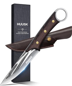 lot 33 image: Huusk Knives from Japan, Boning Knife for Meat Cutting 5.5 Inch, Full Tang Deboning Knife, Small BBQ Brisket Meat Trimming knife with Sheath, Hand Forged Fish Fillet Knives for Meat, Fish, Poultry