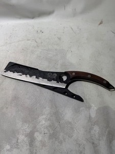 lot 35 image: XYJ Professional 8.5 Full Tang Japanese Culinary Handforged Styled Kitchen Chopping Knife w and Protective Sleeves & Pakka Wood Handle