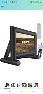 lot 16491 image: 18 Feet Inflatable Projector Screen Outside Blow Up Movie Screen- Includes Inflation Fan, Tie-Downs and Storage Bag- Great for Outdoor Party Backyard Pool Fun 