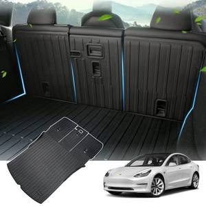 lot 16505 image: KUST Custom Fit Trunk Mat for 2020-2024 2025 Tesla Model Y Accessories 5 Seater (Not for 7 Seat) Cargo Mat Liner Back Seat Protector All Weather Protection Black