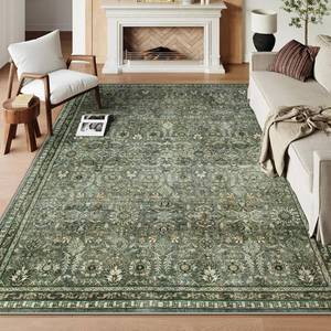 lot 16506 image: Lahome Green 8x10 Rugs for Living Room, Boho Washable Area Rugs for Bedroom, Rubber Backed Non Slip Floor Carpets for Dining Room Home Decor Apartment, Olive Green