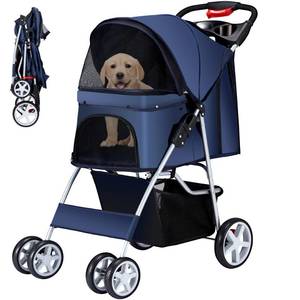 lot 16508 image: Azaeahom Pet Stroller 4 Wheels Dog Cat Stroller for Medium Small Dogs Cats, Folding Cat Jogger Stroller with Storage Basket & Breathable Mesh, Easy to Walk Travel Carrier, Navy Blue