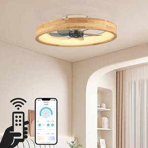 lot 16510 image: WenineStar 20�� Ceiling Fan with Light, Dimmable LED Timing with Remote Control, 5 Invisible Reversible Blades Semi Flush Mount Low Profile Fan, Wood
