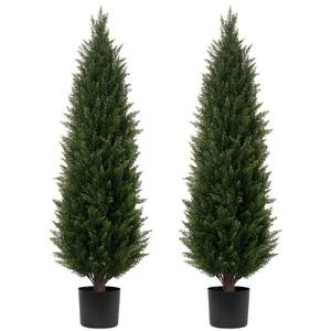 lot 16525 image: Artificial Topiary Tree Two 4FT Artificial Cedar Trees Artificial Pine Tree UV Resistant Potted Plant Artificial Outdoor Tree for Indoor Outdoor Garden Home Decor