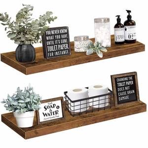 lot 16526 image: QEEIG Bathroom Shelves 36 inches Long Floating Shelf for Wall 36 x 9 inch Set of 2, Rustic Brown (008-90BN)