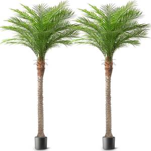 lot 16529 image: Artificial Phoenix Palm Tree 9ft 2 Set Tall Outdoor Indoor Decor Fake Plants with 21 Adjustable Leaves, Large Faux Sago Palm Tree for Home Office Living Room Yard Outside Patio Poolside
