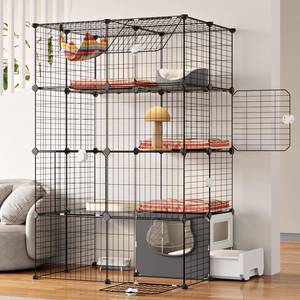lot 16534 image: Oneluck Cat Cage with Litter Box,4-Tier DIY Cat Enclosures Detachable Metal Wire Kennel Indoor Crate Large Exercise Place Ideal for 1-2 Cats