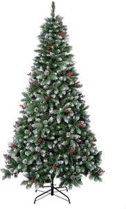 lot 18274 image: National Tree Company First Frosted Traditions Christmas Tree with Hinged Branches, Pinecones and Red Berries, 7.5 ft