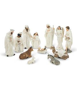 lot 18278 image: Glitzhome 15.5 Inch Oversized Nativity Sets for Christmas Decor Set of 12 Nativity Scene Collectible Figurine Sets for Tabletop Decor Xmas Resin Ivory Nativity Figurines Set Animals Figurines