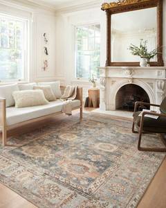 lot 18290 image: Loloi Margot Collection 7-6 x 9-6 Area Rug in OceanSpice - Thick Low Pile Area Rug, No-Shed Easy Clean Large Patterned Area Rug for Living Room, Bedroom, Dining Area - Retail $190.12