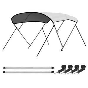 lot 18291 image: Leader Accessories White 4 Bow 8L x 54 H x 73-78 W Bimini Top Boat Cover Include 4 Straps 2 Rear Support Poles Mounting Hardwares Storage Boot - Retail $184.97