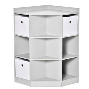 lot 18292 image: HOMCOM Kids Corner Cabinet, Cubby Toy Storage Organizer, Bookshelf Unit with Three Baskets for Playroom, Bedroom, Living Room, Grey - Retail $114.34