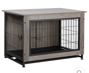 lot 18299 image: Walsunny Wooden Dog Crate Furniture,Double-Doors Kennel Indoor with Divider and Removable Tray,End Table Dog Crate for Decoration