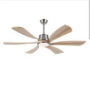 lot 18319 image: 60 in. 6 Blades Charcoal Gray and Wood Grain Indoor Smart LED Ceiling Fan With Remote