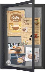 lot 18325 image: Outdoor Weatherproof Enclosed Fabric Bulletin Board,Noticeboard Case with Lockable Glass Door, Grey Felt,Black Aluminum Frame, 36x24 Inch (5xA4)