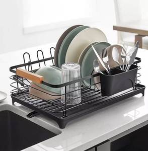 lot 1200 image: Members Mark Modern Dish Rack With Utensil Caddy And Glassware Holder, Black.
