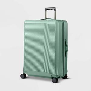 lot 2214 image: Signature Hardside Large Checked Spinner Suitcase Matte Green - Open Story