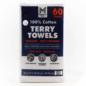 lot 2237 image: Members Mark 100% Cotton Terry Towels, 14in x 17in (60 ct.)