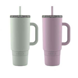 lot 3221 image: Ello Port 40-oz. Stainless Steel Tumbler with Handle Sage and Mauve 2 pk.