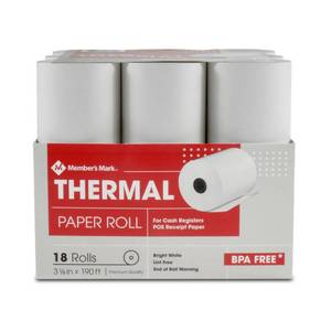 lot 7220 image: Members Mark Thermal Receipt Paper Rolls (MISSING 3 Rolls)