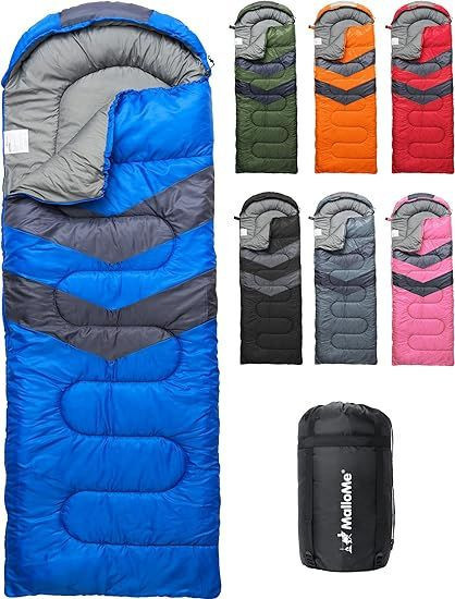 lot 56568 image: MalloMe Sleeping Bags for Adults Cold Weather & Warm - Backpacking Camping Sleeping Bag for Kids 10-12, Girls, Boys - Lightweight Compact Camping Essentials Gear Accessories Hiking Sleep Must Haves - Orange