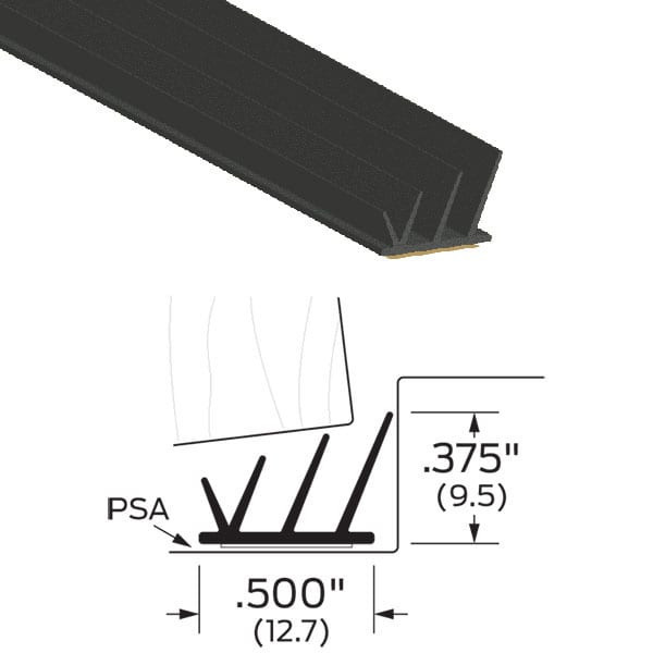 lot 56659 image: Zero 8150S Black Quadruple Fin Silicone Self-Adhesive Weatherstripping - 20 ft PSA