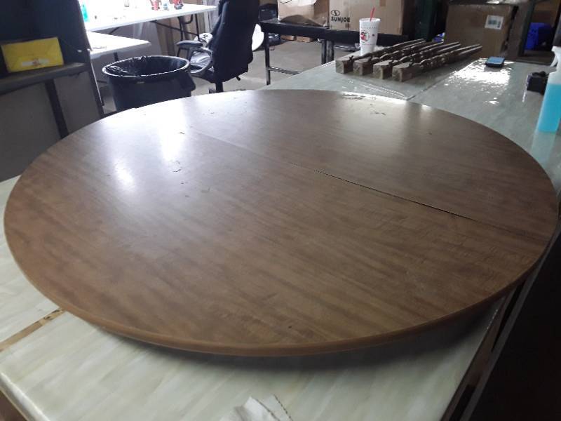 lot 55903 image: Dining Table with 4 chairs - 48 diameter, taken apart for transportation