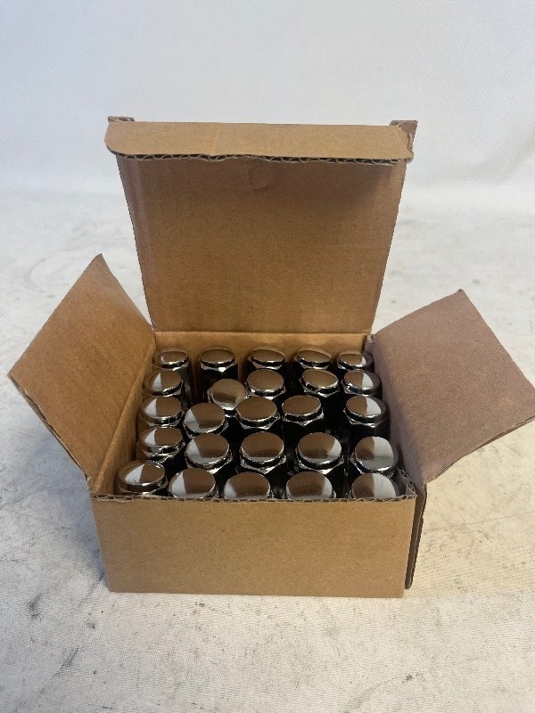 lot 2608 image: NIB BOX OF 25 CHROME LUG NUTS 12 x 1.75