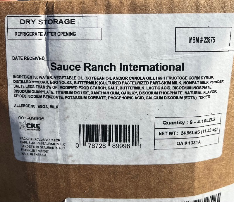 lot 679 image: 6 LARGE 4lb BAGS OF RESTAURANT QUALITY RANCH SAUCE
