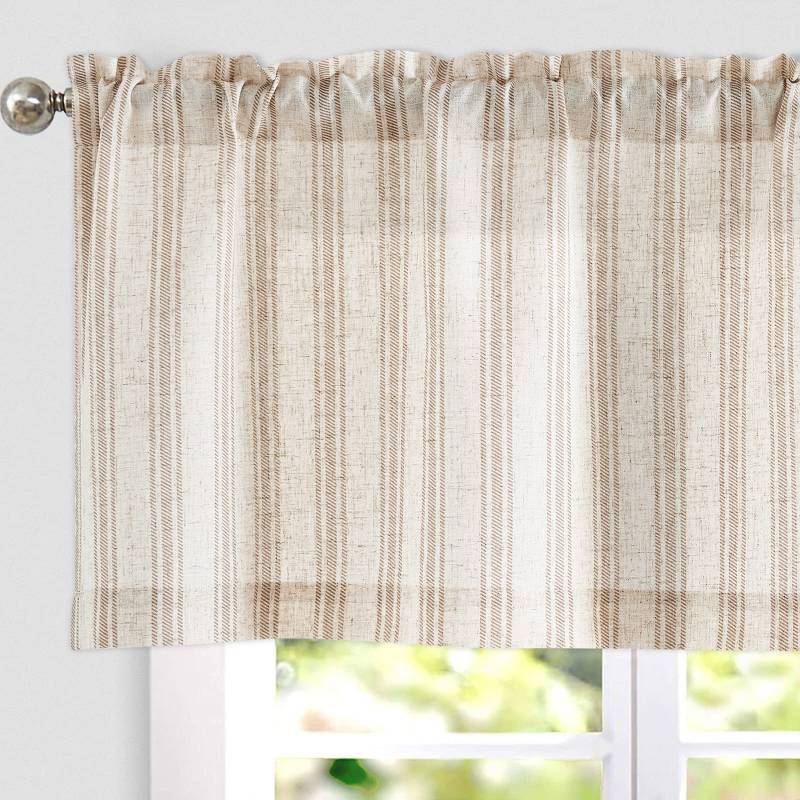 lot 2604 image: jinchan Striped Valance Window Treatment Linen Valance for Windows Small Window Valance Farmhouse Valance Curtain Light Filtering Valance Flax Valance 16 Inch Length Rod Pocket 1 Panel Tan on Beige