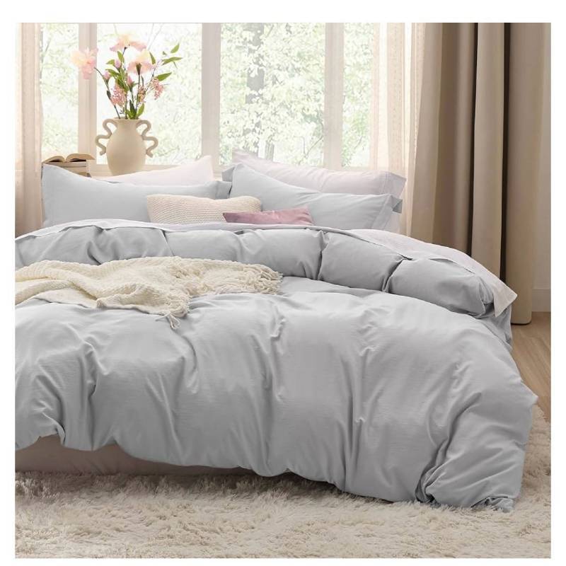 lot 2613 image: Bedsure California King Duvet Cover - Soft Prewashed Cal King Duvet Cover Set, 3 Pieces, 1 Duvet Cover 104x98 Inches with Zipper Closure and 2 Pillow Shams, Light Grey, Comforter Not Included