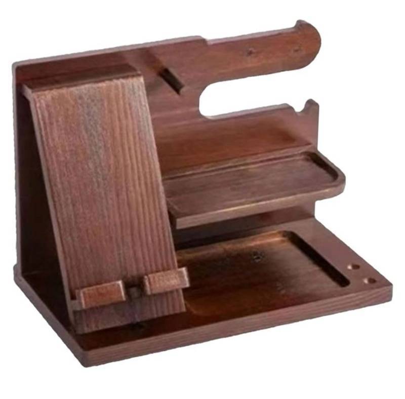 lot 2630 image: Mind Reader Cell Phone Valet Station, Desk Organizer, Vanity Accessories, Nightstand Organizer, 10 L x 5.80 W x 7.25 H, Brown (STOCK PHOTO NOT EXACT)