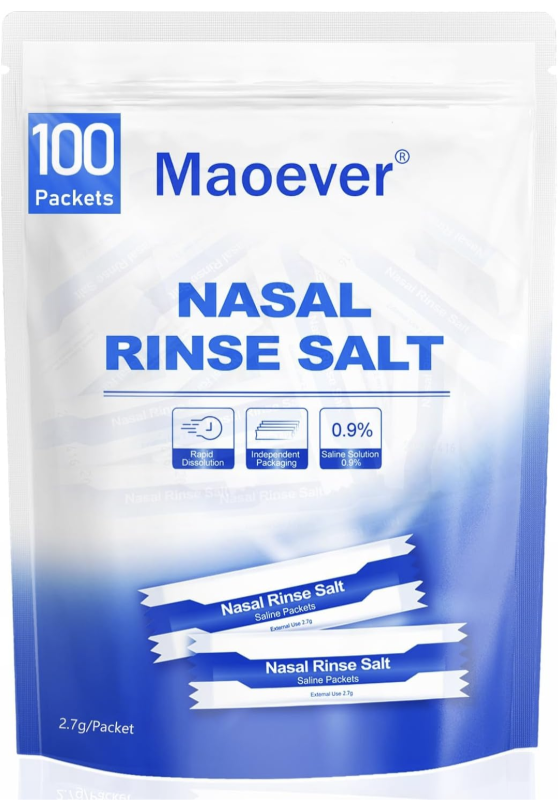 lot 2203 image: 100 Saline Packets, Neti Pot Salt Packets, Individually Wrapped Saline Packets for Neti Pots, Nasal Irrigation, and Squeeze Bottles & Sinus Relief  Sinus Care