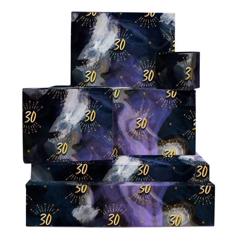 lot 2205 image: CENTRAL 23 Black Wrapping Paper - 6 Sheets of Gift Wrap and Tags - Marble Print - 30th Birthday Wrapping Paper - For Men Women Age 30 Thirty - Comes with Stickers